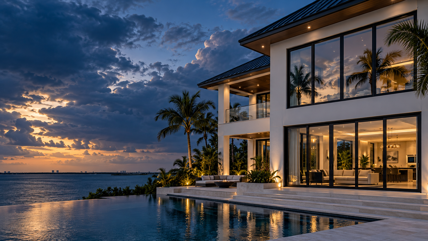 Modern coastal home with large impact windows and sliding doors